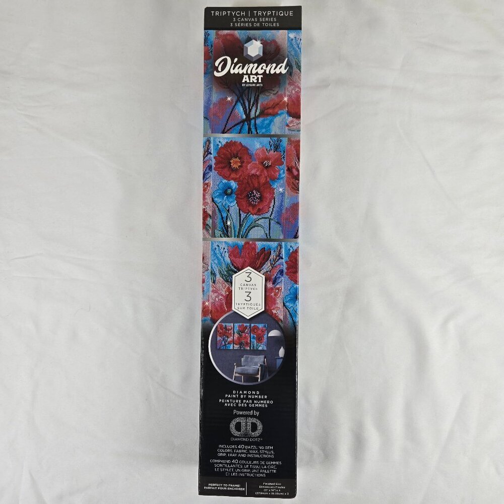 Diamond Dotz "Poppies" Triptych 3 Canvas Series Each Canvas is 11" x 14" New